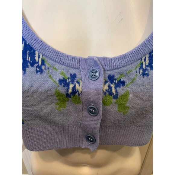 Altuzarra Blue Floral Wool Sleeveless Button Crop Top Size Large - Picture 2 of 6